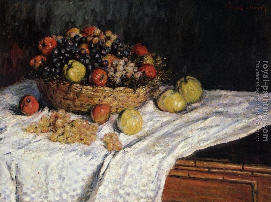 Claude Oscar Monet : Fruit Basket with Apples and Grapes